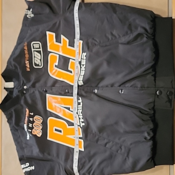 Divided (H&M) Size S Black with Orange Racing Bomber Jacket, Exc., Like New Cond - Picture 6 of 12